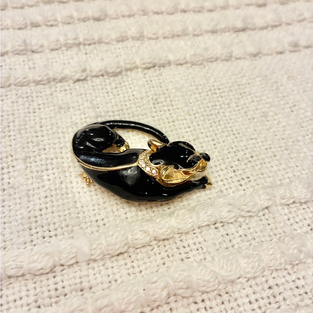 Vintage Black Panther Brooch with Gemstones